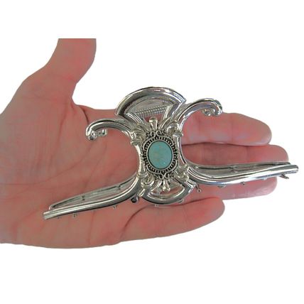 Extra large hair claw clip silver turquoise blue stone sun metal western