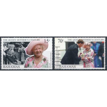 The Queen Mother's Century: 15c & 70c- Bahamas 1999 - F H & MNH - SG 1184 & 1187