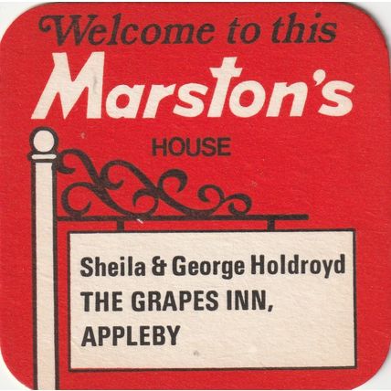 BEER MAT - MARSTONS BREWERY - GRAPES INN, APPLEBY - (Cat No 144) - (1979)