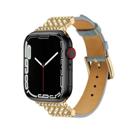 Pearl Diamond Leather Watch Band For Apple Watch Series, 7 41mm / 6&SE&5&4 40mm