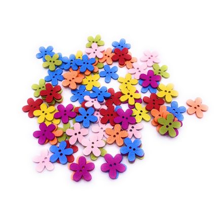 15mm x 30 Flower Shaped Wooden Buttons Mixed Colours Great for Crafts Sewing