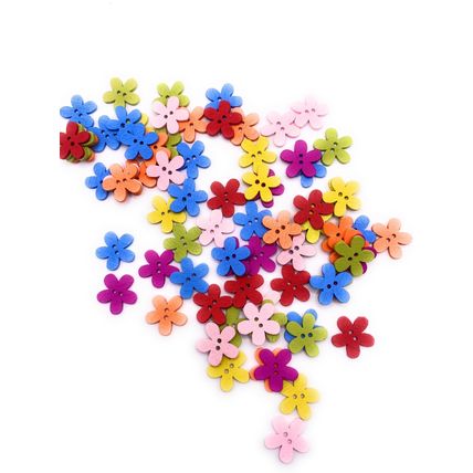 15mm x 30 Flower Shaped Wooden Buttons Mixed Colours Great for Crafts Sewing