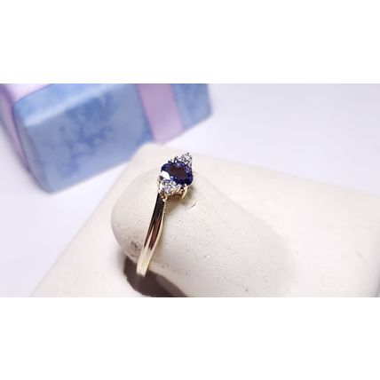 Estate .40ctw Natural Oval Tanzanite & Rd Diamond 10Kt Y/Gold offset Ring #20916