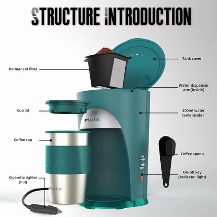 Portable Coffee Maker for Travel Camping Car, Ground Coffee Machine Single Serve