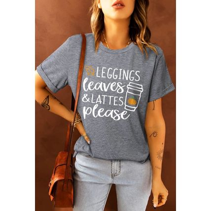 Gray Leggings Leaves and Lattes Please Graphic Tee