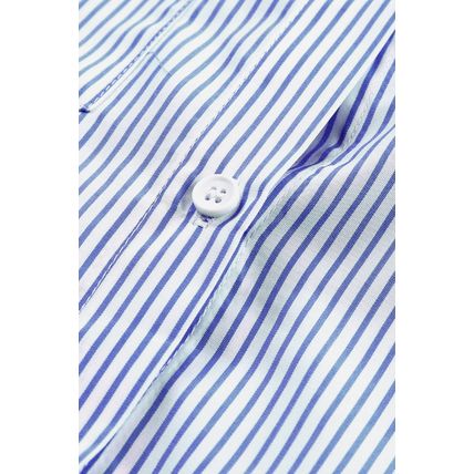 Blue Stripe Smocked Cuffed Striped Boyfriend Shirt with Pocket