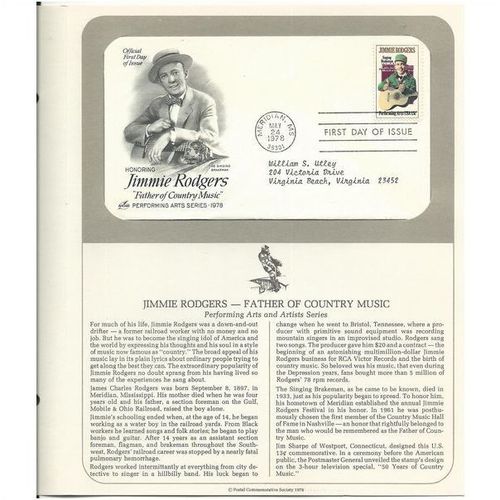 JIMMIE RODGERS ' OFFICIAL FIRST DAY of ISSUE ' (1978)