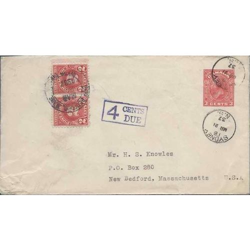 Canada Postage dues on postage sta. to USA 1937