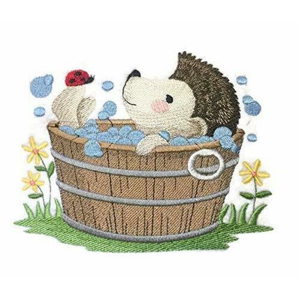 Baby Woodland Bath Time - Hedgehog Embroidered Iron on/Sew Patch [5.86" X 4.76"]