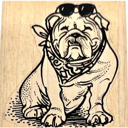 Bulldog Rubber Stamp w/ Sunglasses & Bandanna (J15)