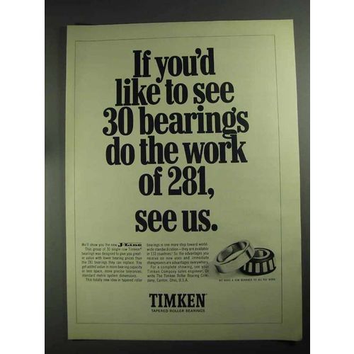 1968 Timken Bearings Ad - 30 Do the Work of 281