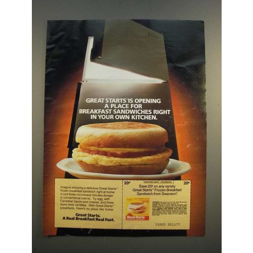 1986 Swanson Great Starts Frozen Breakfast Sandwich Ad