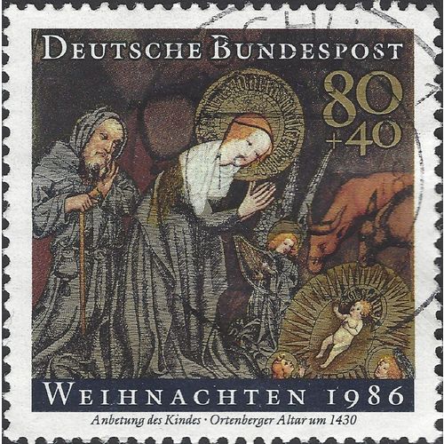 GERMANY, CHRISTMAS, Worship the newborn, Ortenberger, brown 1986, 80+40pf