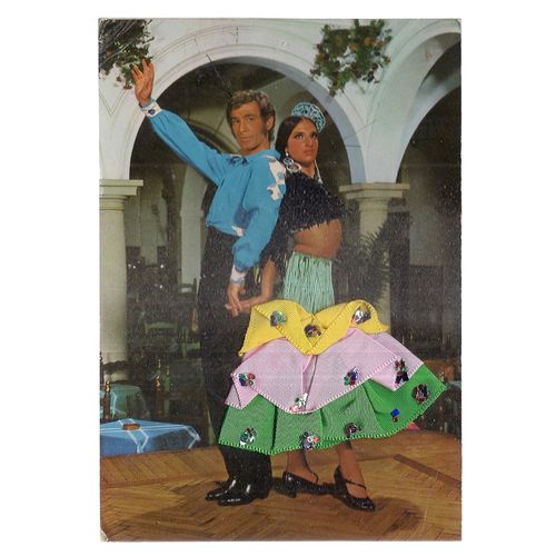 SPANISH FLAMENCO DANCERS cloth dress used vintage postcard =