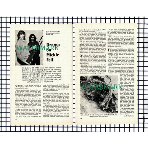(8044) Mickle Fell Air Crash Flight Sgt Peter Young - 1974 Small Article