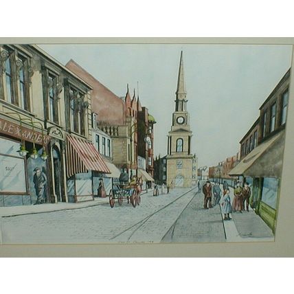 FRAMED DOUBLE MOUNTED PRINT, HIGH STREET FALKIRK 1915, Catherine Neville, Rare.