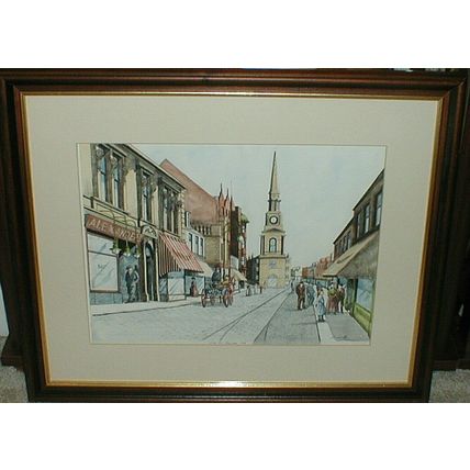 FRAMED DOUBLE MOUNTED PRINT, HIGH STREET FALKIRK 1915, Catherine Neville, Rare.