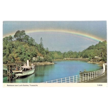 RAINBOW OVER LOCH KATRINE, TROSSACHS, used postcard by Dennis 1982 postmark =
