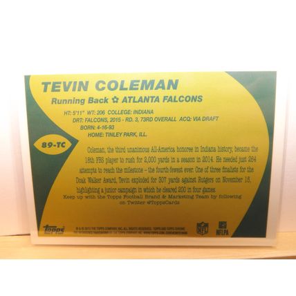 2015 Topps Chrome TEVIN COLEMAN (Atlanta Falcons) Super Rookie card #89-TC