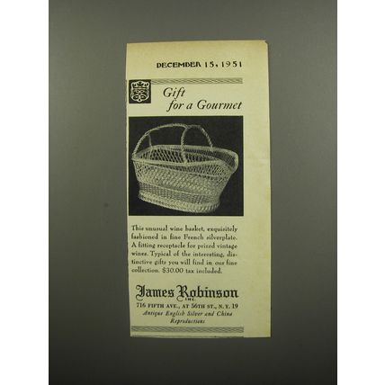 1951 James Robinson Wine Basket Ad - Gift for a gourmet
