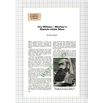 Mr Vic Wilson Morley Dr W G Grace Matchstick Man Lord's Gallery - 1969 Cutting