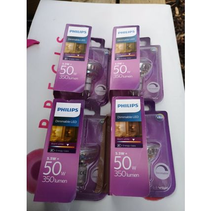 4 Philips 5.5w Led Bulbs Dimmable Warm White