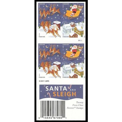 Christmas Santa's Sleigh Booklet Pane of 20 First Class Stamps Scott 4715b