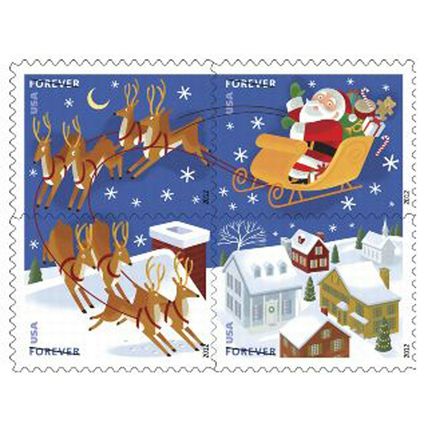 Christmas Santa's Sleigh Booklet Pane of 20 First Class Stamps Scott 4715b