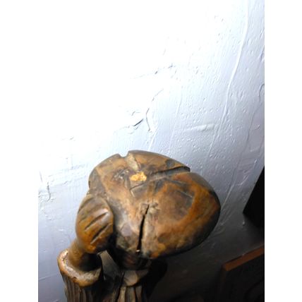 African Sculpture Tribal Woman Water Pot on Head Wood Carving - Abstract Art 19"