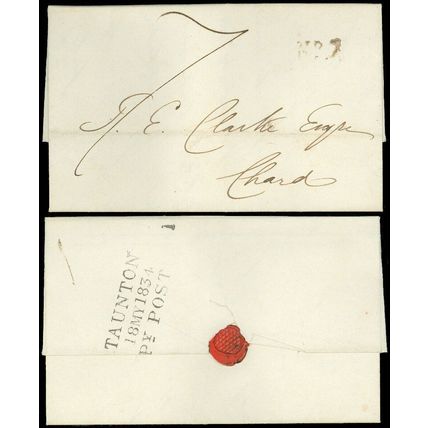 MAY 18 1834 BARDON ENGLAND FLS, TAUNTON PENNY POST Handstamp & "No 7", Enclosure