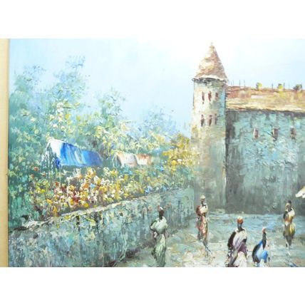 Vintage Impasto Oil Painting, Medieval Moorish Women Castle & Alley, 61 x 52 cm