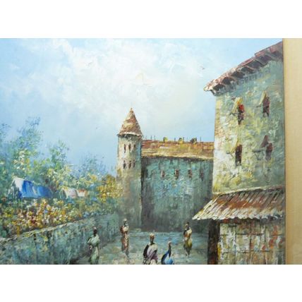 Vintage Impasto Oil Painting, Medieval Moorish Women Castle & Alley, 61 x 52 cm