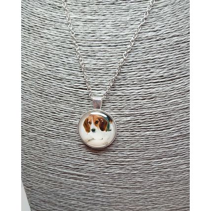 Beautiful Beagle Glass Cabochon Dog Pendant Silver Necklace Gift