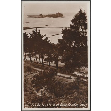 West Park Gardens & Elizabeth Castle, St Helier, c.1940s - Photo-Precision RPPC
