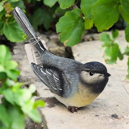 Yellow-Bellied Blue Tit Bird Resin Figurine by Transpac - Head & Tail Tilted Up