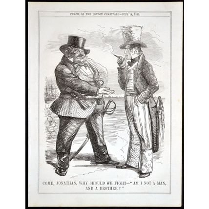 COME, JONATHAN, WHY SHOULD WE FIGHT 1856 John Greenleaf Whittier PUNCH CARTOON