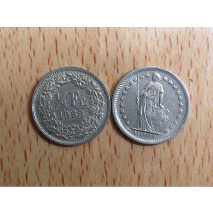 Switzerland 1968 1/2 Half Franc Coin