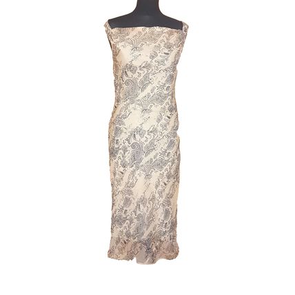Fenn Wright Manson Designer Cream Beige Black Print Dress Silk 12 UK