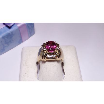 Estate 1.8ctw Natural AA Pink Tourmaline/ White Topaz 14Kt Y/Gold 9.3g Ring22414