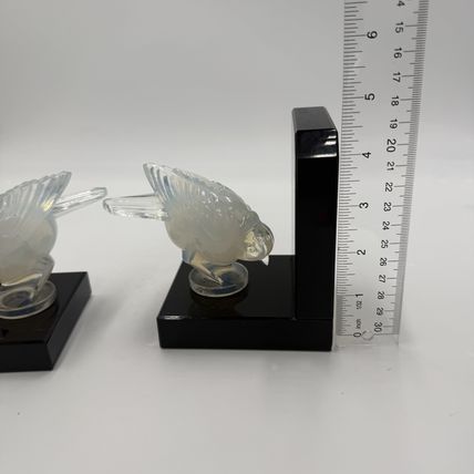 Sabino France Opalescent Art Glass Moineau Gourmand Sparrow Bookends Marble Base
