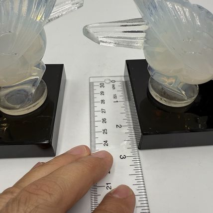 Sabino France Opalescent Art Glass Moineau Gourmand Sparrow Bookends Marble Base
