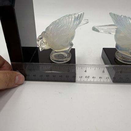 Sabino France Opalescent Art Glass Moineau Gourmand Sparrow Bookends Marble Base