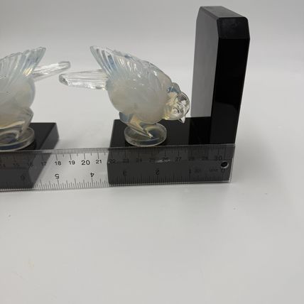 Sabino France Opalescent Art Glass Moineau Gourmand Sparrow Bookends Marble Base