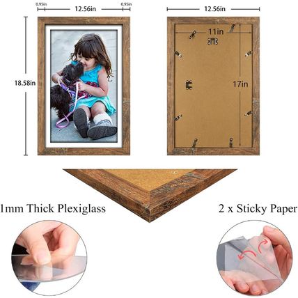 Capcillin 11X17 Picture Frame Wood Pattern Rustic Brown Poster Frame Set of 2, W