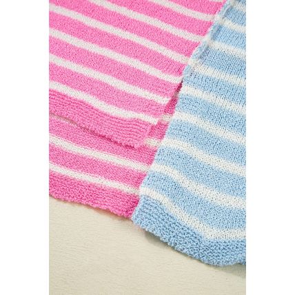 Multicolour Color Block Striped Patchwork Dolman Sleeve Slit Sweater