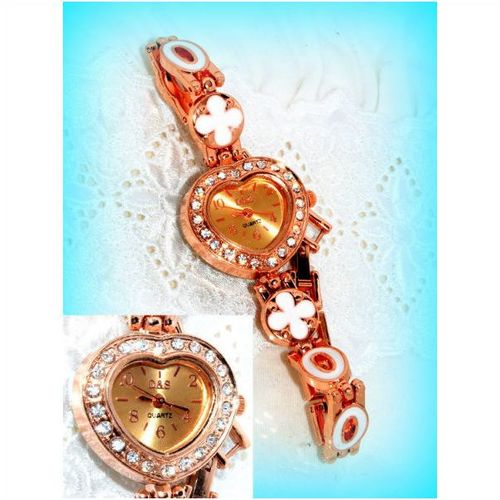 Rose Gold Plated Rhinestone Crystal White Enamel Wrist Watch Jewellery 947