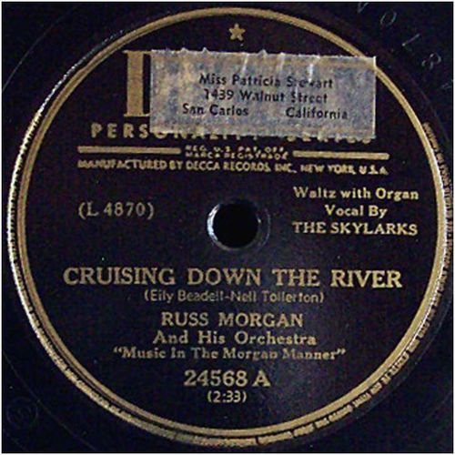 Decca 78 #24568 - Russ Morgan Orch. - "Cruising Down The River" & "Sunflower"