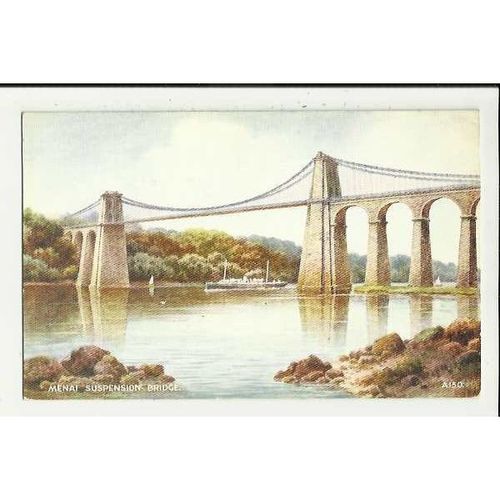 A150 Wales MENAI BRIDGE (Turbine Steamer) Valentine "Art Colour" Postcard