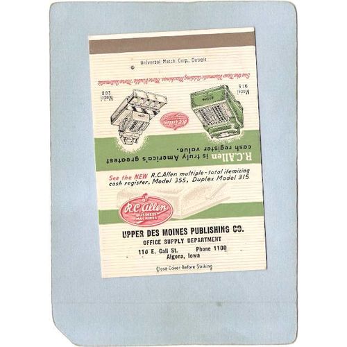 IA Algona Matchcover Upper Des Moines Publishing Co Office Supply Dept 110~4