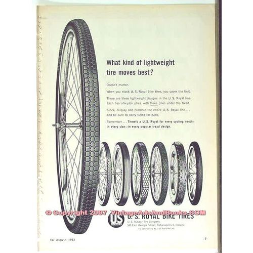 US ROYAL BIKE TIRES 1963 lightweight moves best bicycle vintage ad